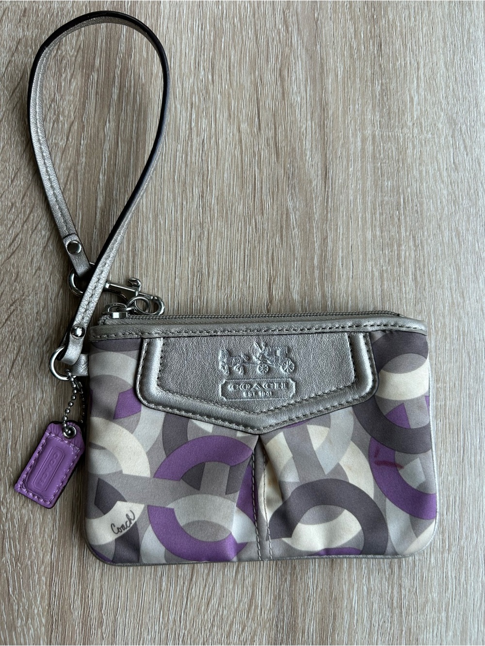 Coach Purple and Gray Wristlet Pouch